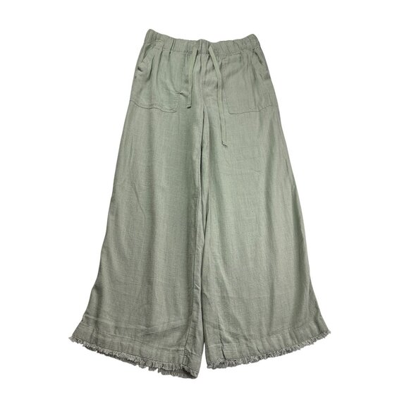 Thread & Supply Pants Wide Leg Rayon Linen Blend Frayed Hem Size S Green New - Picture 1 of 9